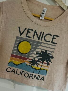 American Apparel Venice California Cropped Graphic Tee XS Retro Beach Surf